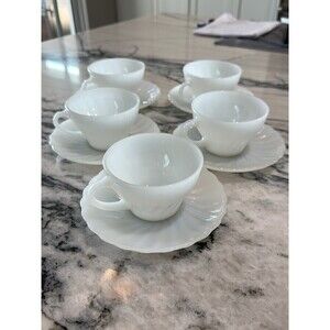 Anchor Hocking Fire King Swirl Demitasse Cup and Saucer Set of 5